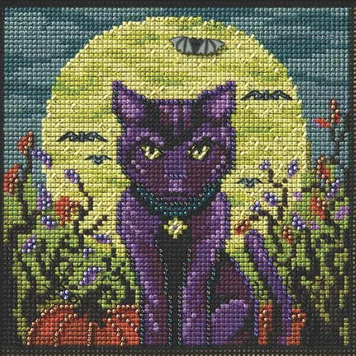 Image of Mill Hill Spooky Cat Beaded Counted Cross Stitch Kit 2025 Buttons & Beads Autumn MH142525, Multicolor, 5.25 x 5.25 Inches