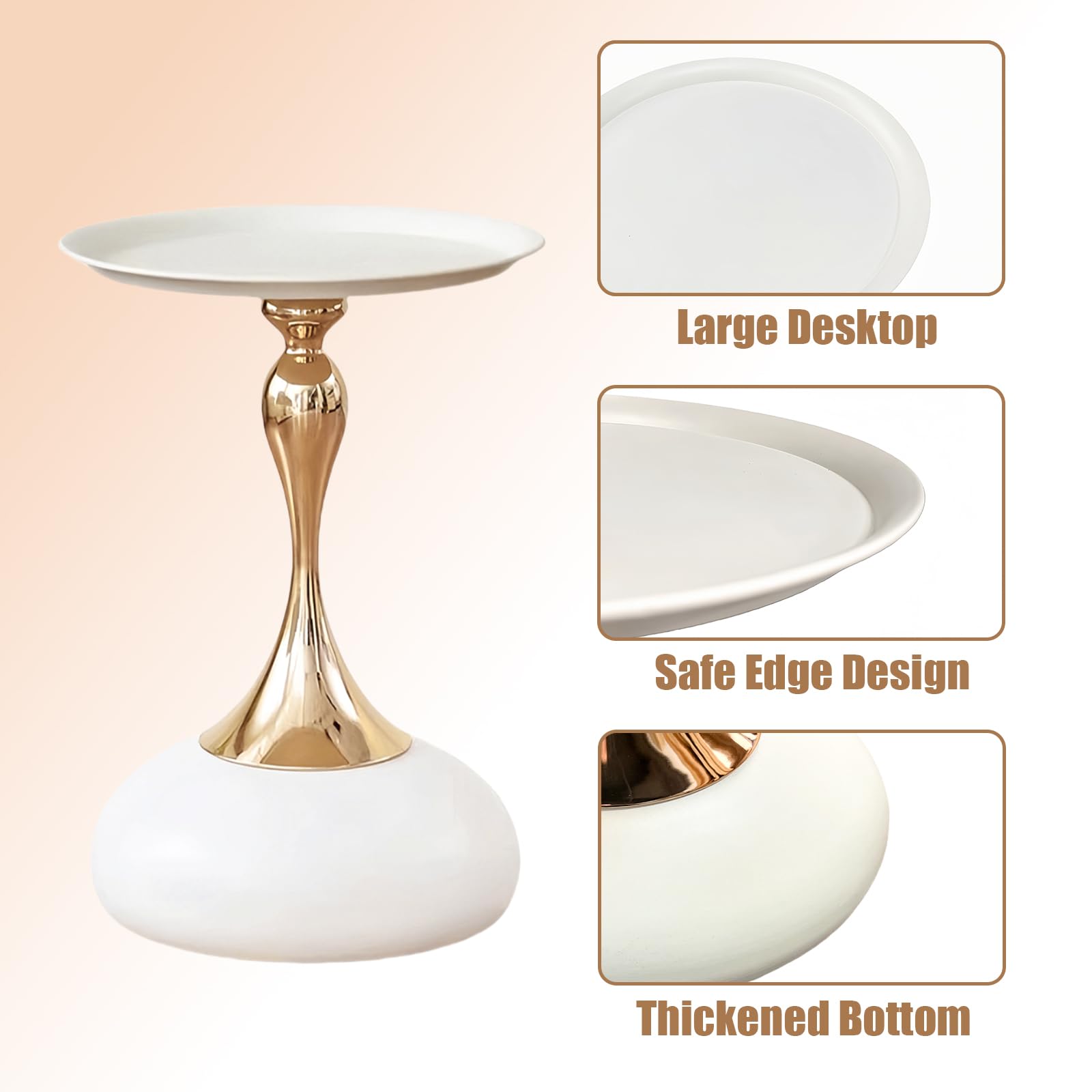 Couchtisch Beige Gold, Kleiner Couchtisch Rund Modern, Metall Beistelltisch Rund Gold, Luxus Nachttisch Kaffeetisch für Wohnzimmer Schlafzimmer Balkon, Ø40CM, 2 Stück