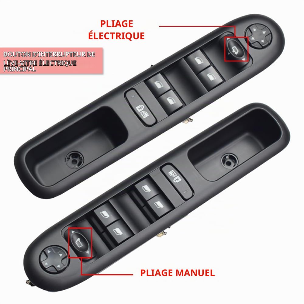 96650620ZD Interrupteur principal de lève-vitre électrique avant gauche pour Peugeot 3008 5008 Wagon 2009-2016 (96650621ZD-Pliage électrique)