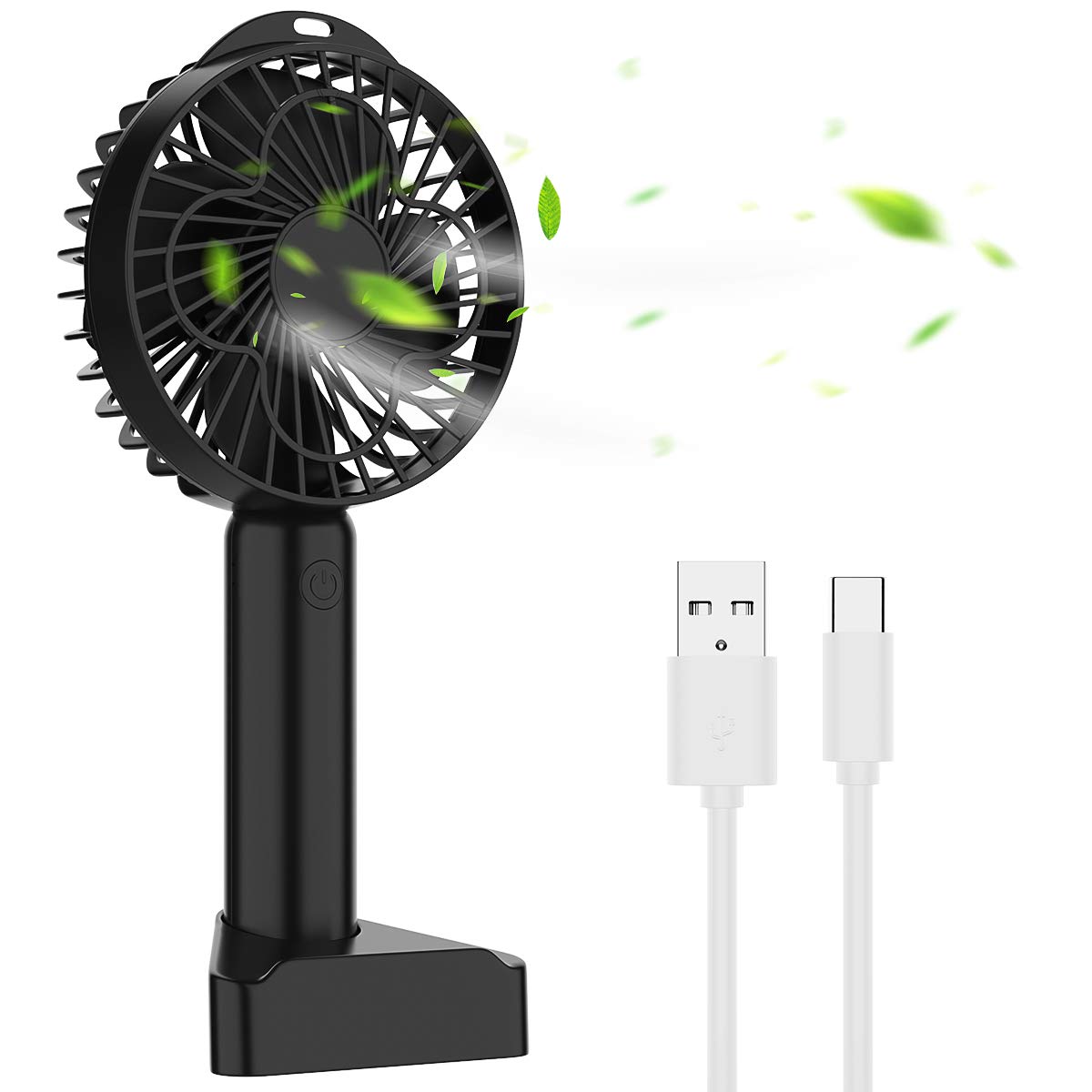 MISCOOK Handheld Fan, Portable USB Mini Personal hand Fan, Desk Fan with Rechargeable Battery Operated, 3 Adjustable Speeds Desk Fan for Home, Office and Travel（Black）