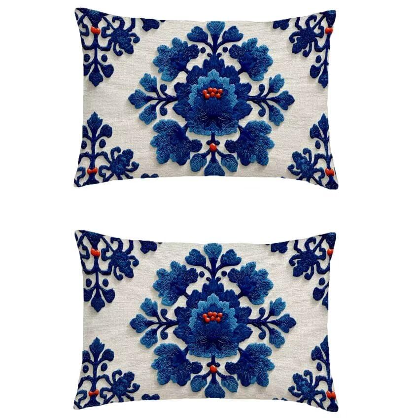 Housse coussin de jardin imperméable et déperlante en lin bleu marine 60x80