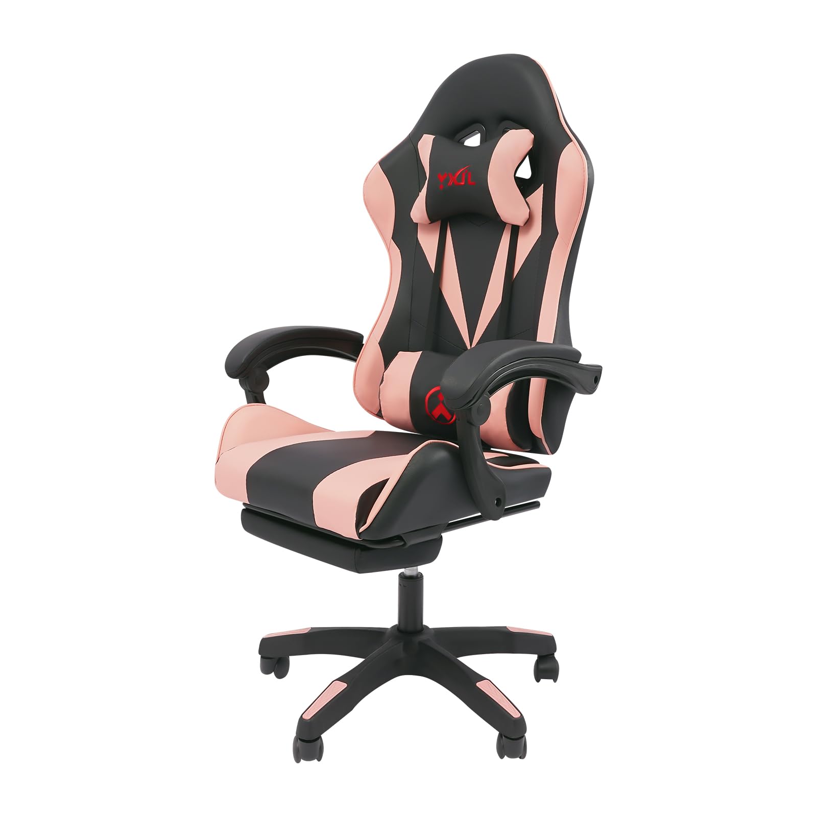AOOUNGM Silla de gaming, silla de oficina para juegos, ergonómica, con reposapiés, silla de escritorio ajustable, con cojín lumbar y altavoz Bluetooth (rosa)