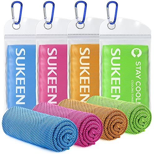 Sukeen Cooling Towels 4 Pack (40"x 12"), Microfiber Cool Towel,Soft Breathable Chilly Towel for Yoga, Golf, Gym, Camping, Running, Workout & More Activities