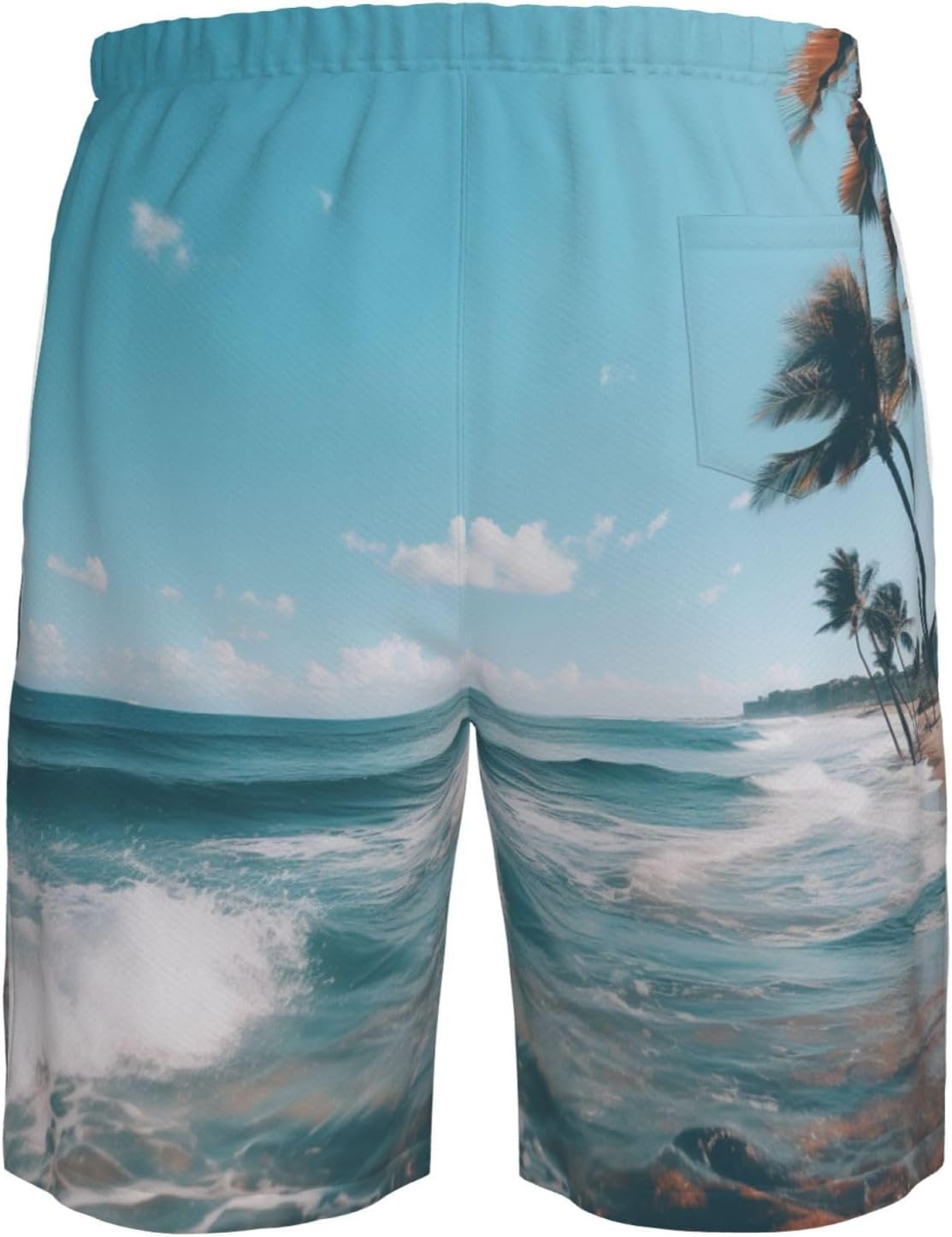 Ocean Tropical Palm Trees Print Mens Casual Shorts Drawstring Summer Beach Stretch Shorts Novelty Swimtrunks