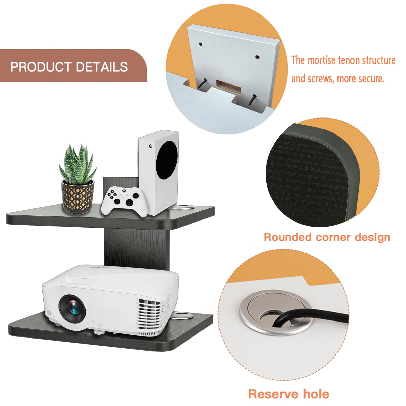 BiJun Estantes flotantes para centro de entretenimiento, estante flotante para caja de cable de TV, estante para altavoz, soporte de entretenimiento, soporte de pared, estante de DVD para PS4, caja de
