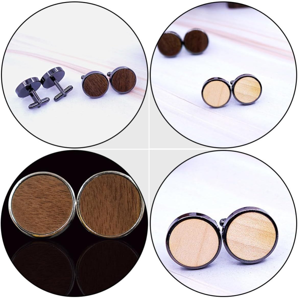 Wooden Cufflinks Coffee Tone Alloy Shirt Studs for Men