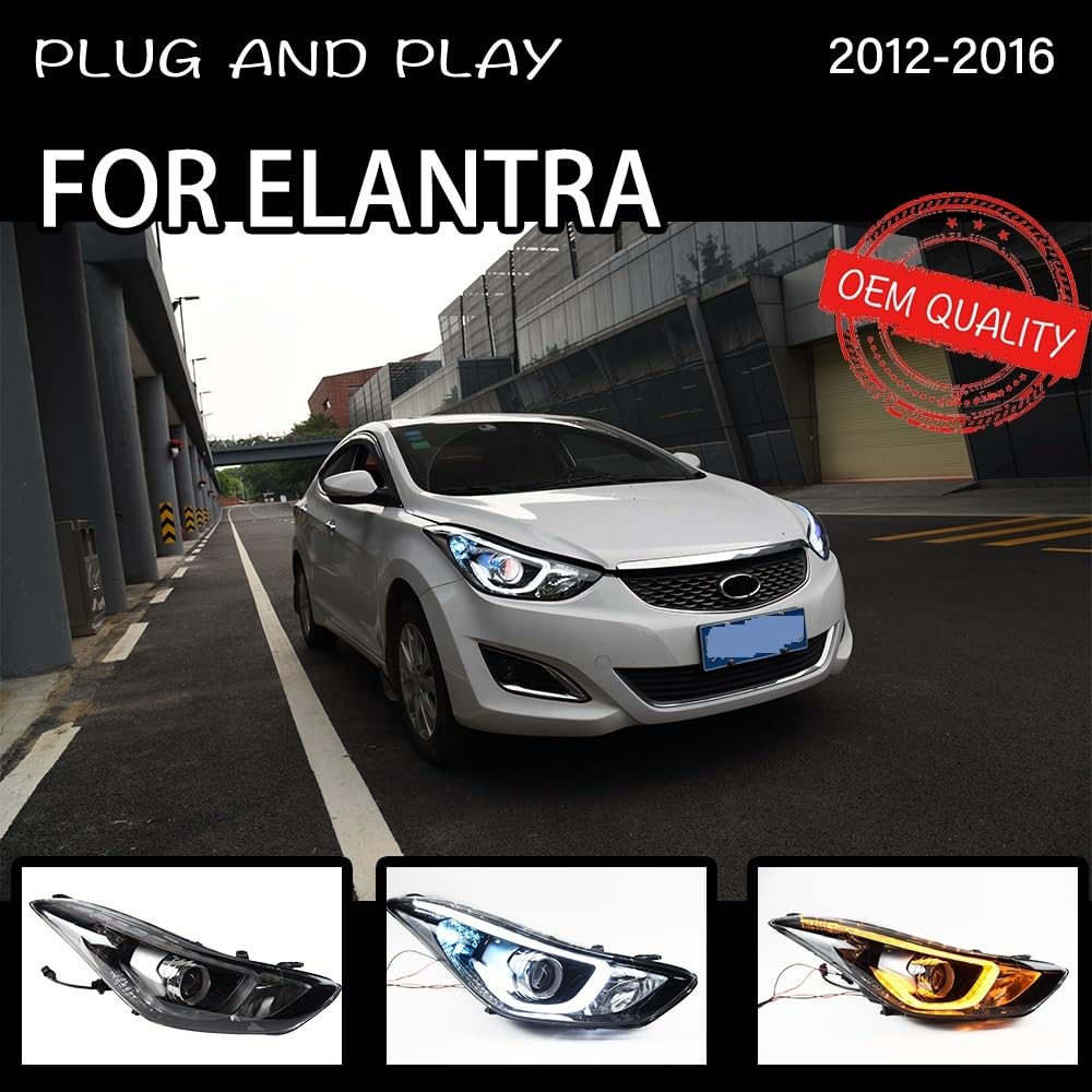 Reflektor montaż reflektora kompatybilny z Elantra 2011-2016 samochód LED DRL Hella 5 soczewki ksenonowe Hid H7 akcesoria samochodowe aktualizacja i optymalizacja (Color : Include xenon)