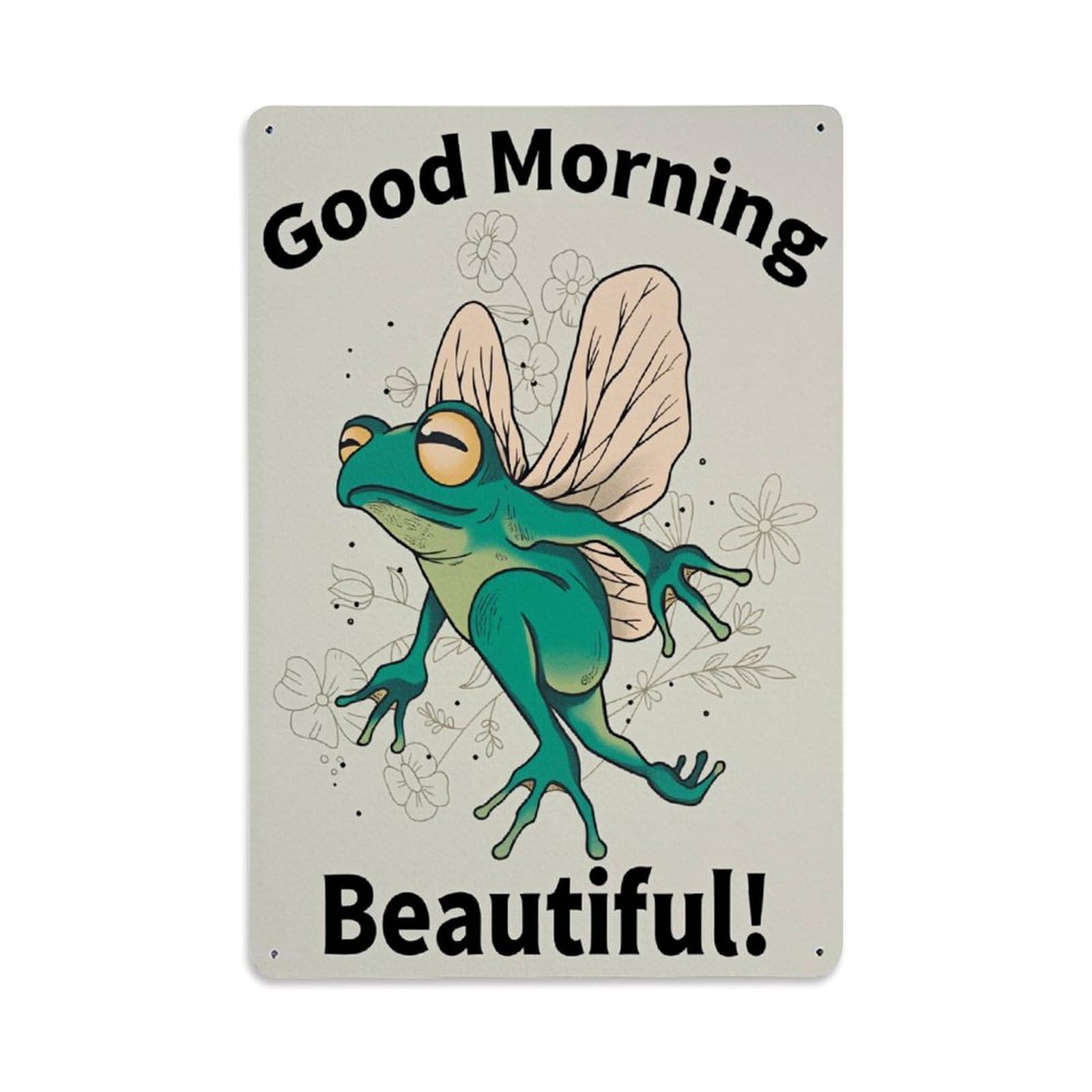 Enderetf Vintage Frog With Wings And Flowers Tin Sign Metal Poster, Home Bar Garage Man Cave Cafe Indoor & Outdoor Wall Decoration 8X12inches