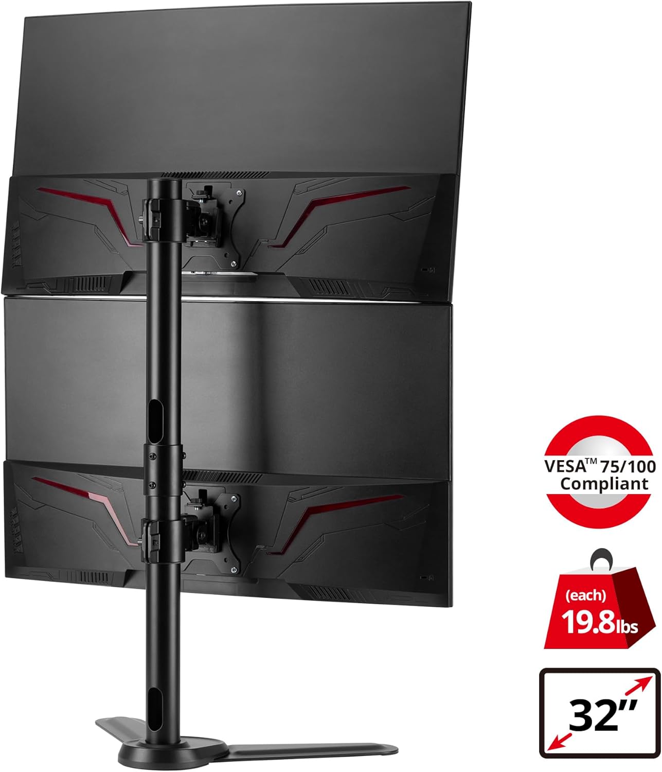 SIIG Freestanding Vertical Dual Monitor steel Stand,Desk Mount -17" to 32",Detachable VESA Plate,Tilt,Swivel,Fits Flat/Curved Monitor,Load bearing 19.8 lbs max,VESA 75x75 100x100,Steel,CE-MT3F11-S1