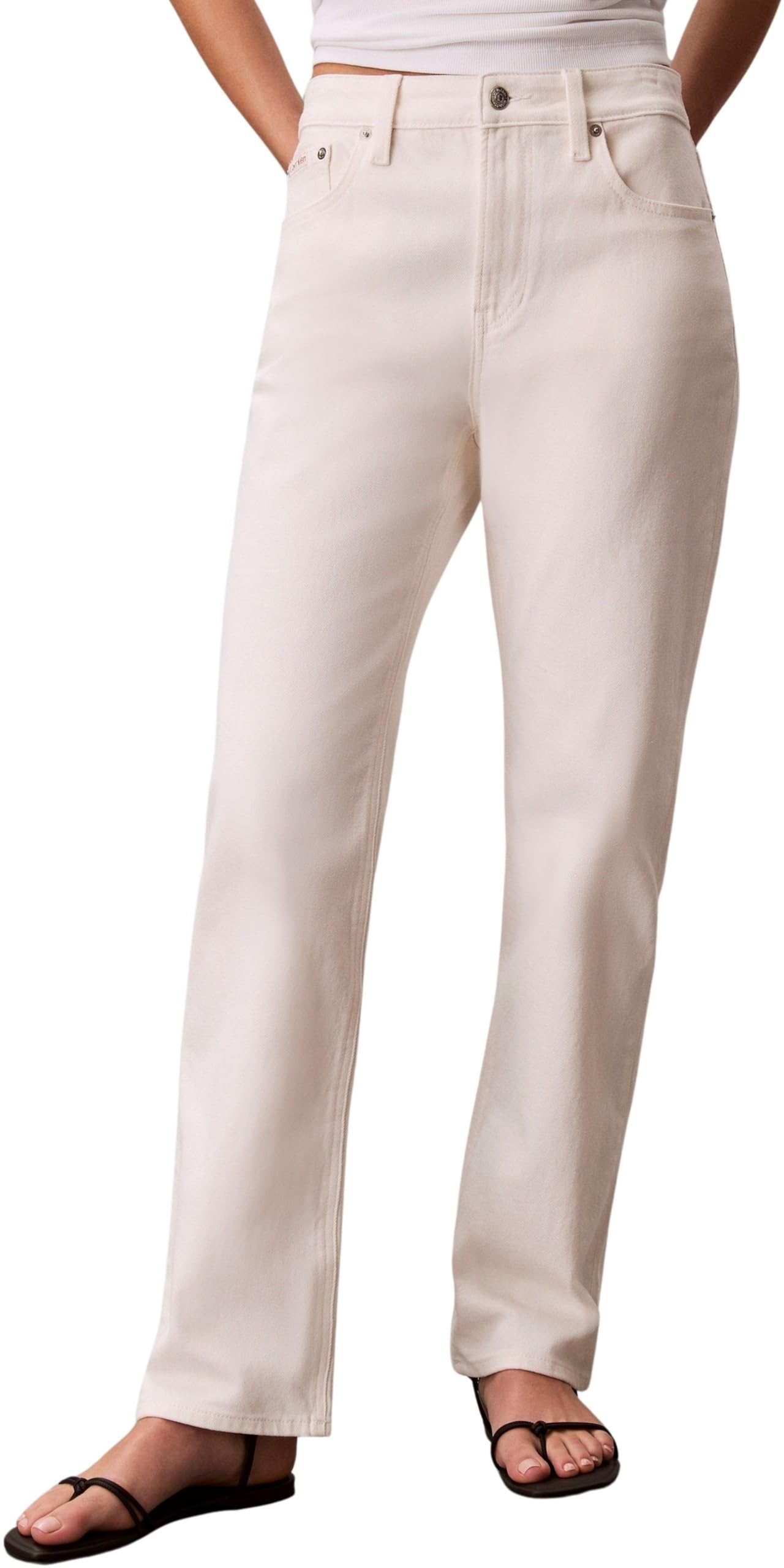 Calvin Klein Women’s Jeans High Rise Chalk White Straight Leg, White (Chalk White), 32W/32L