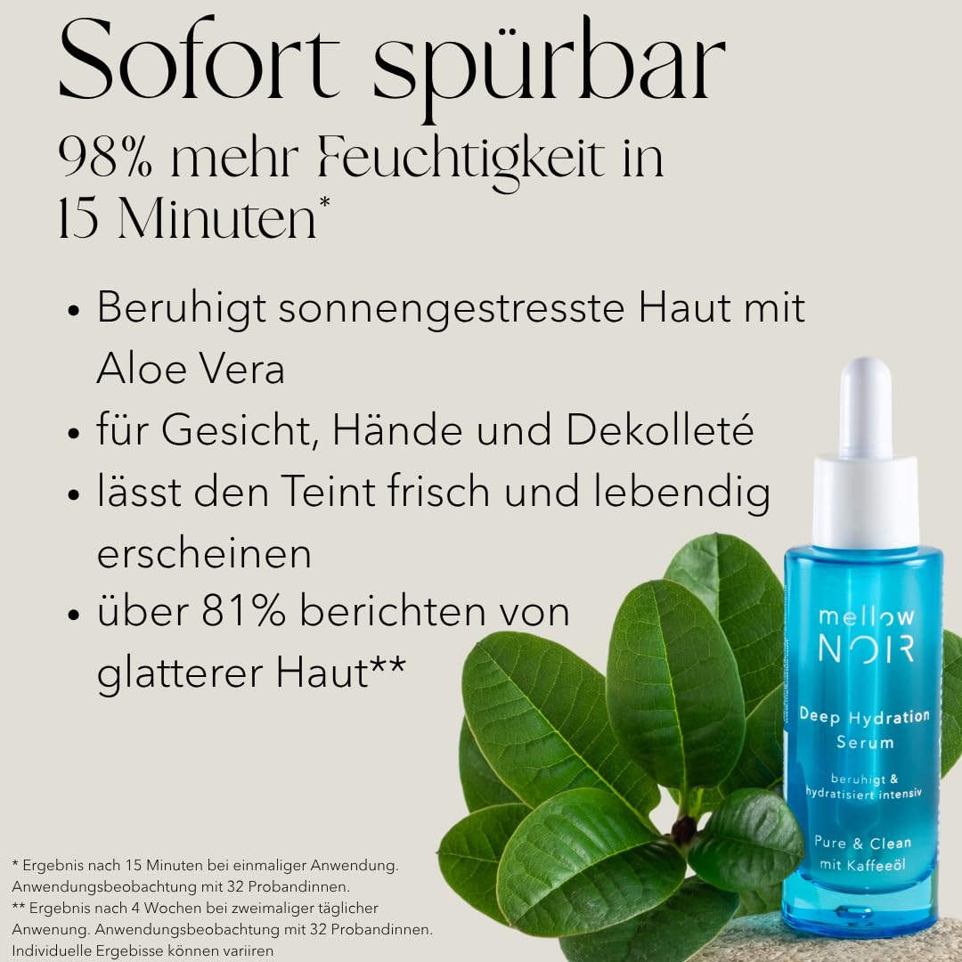 mellow NOIR Deep Hydration Serum 30ml Feuchtigkeitsserum mit Aloe Vera | beruhigt und spendet intensive Feuchtigkeit, für trockene und strapazierte Haut, Vegan, Naturkosmetik