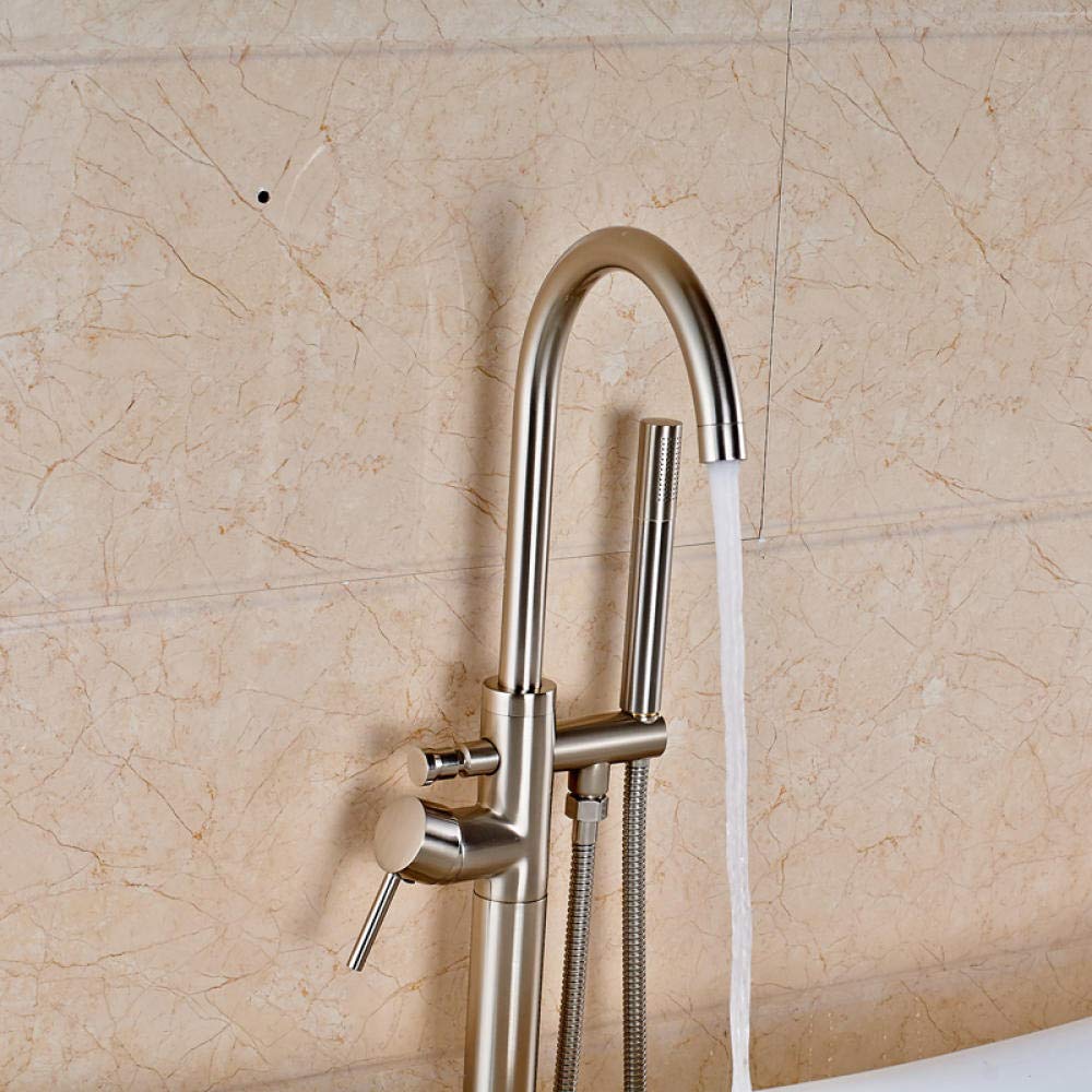 Montowana na podłodze mosiężna bateria wannowa z pojedynczym uchwytem + prysznic ręczny + wąż prysznicowy 150 cm,