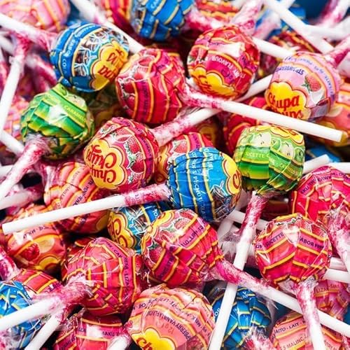 Chupa Chups Lollipops, Pack of 20 - Mixed Flavours Including Cola, Apple, Strawberry and Strawberry and Cream (12g - Standard Size)