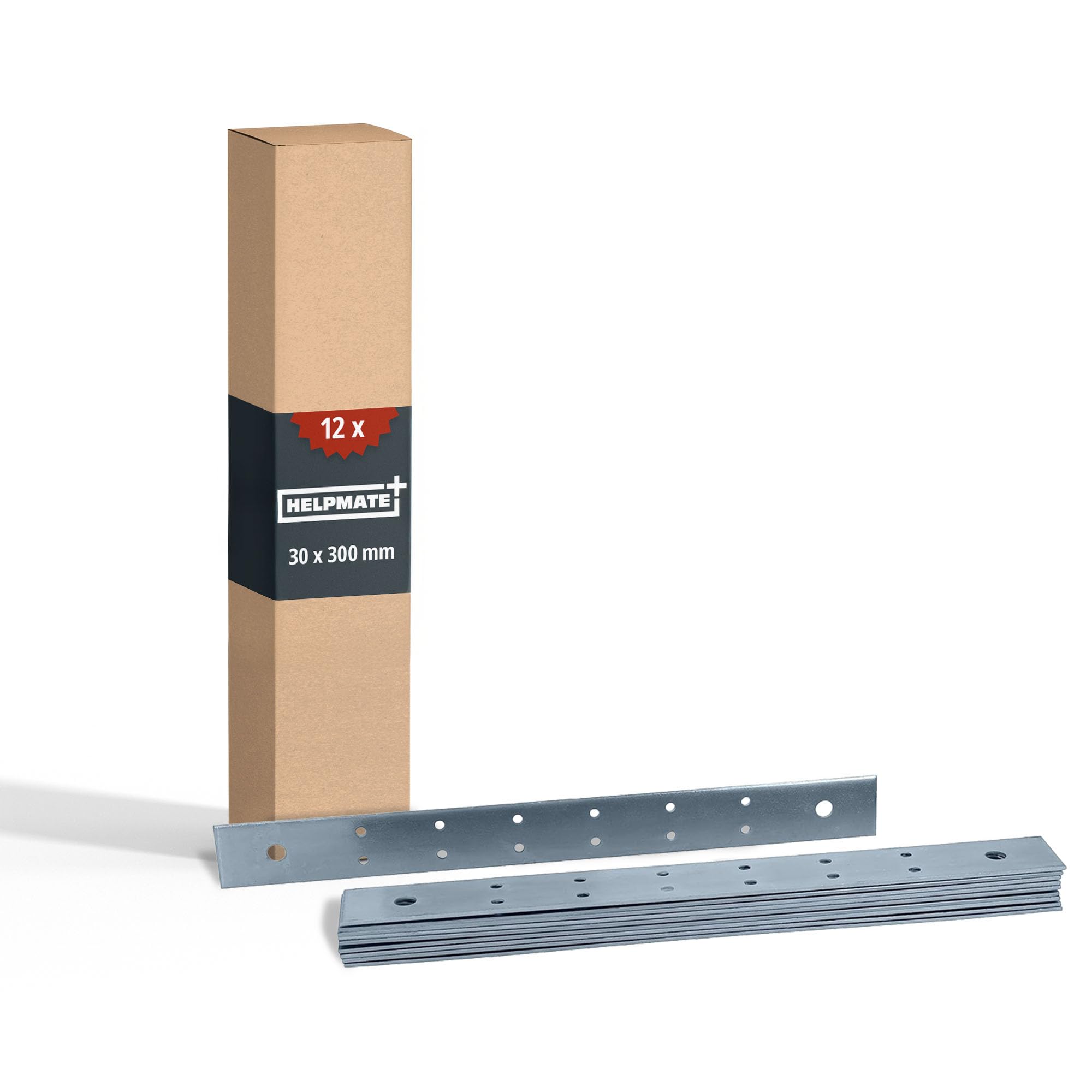 Helpmate Silver – 12 Pieces Of Flat Connectors 30X300 Mm – Wood Connectors Electro-Galvanised & Blue Passivated – Connection Plate With Excellent Corrosion Protection, Stable & Durable – Easy Assembly