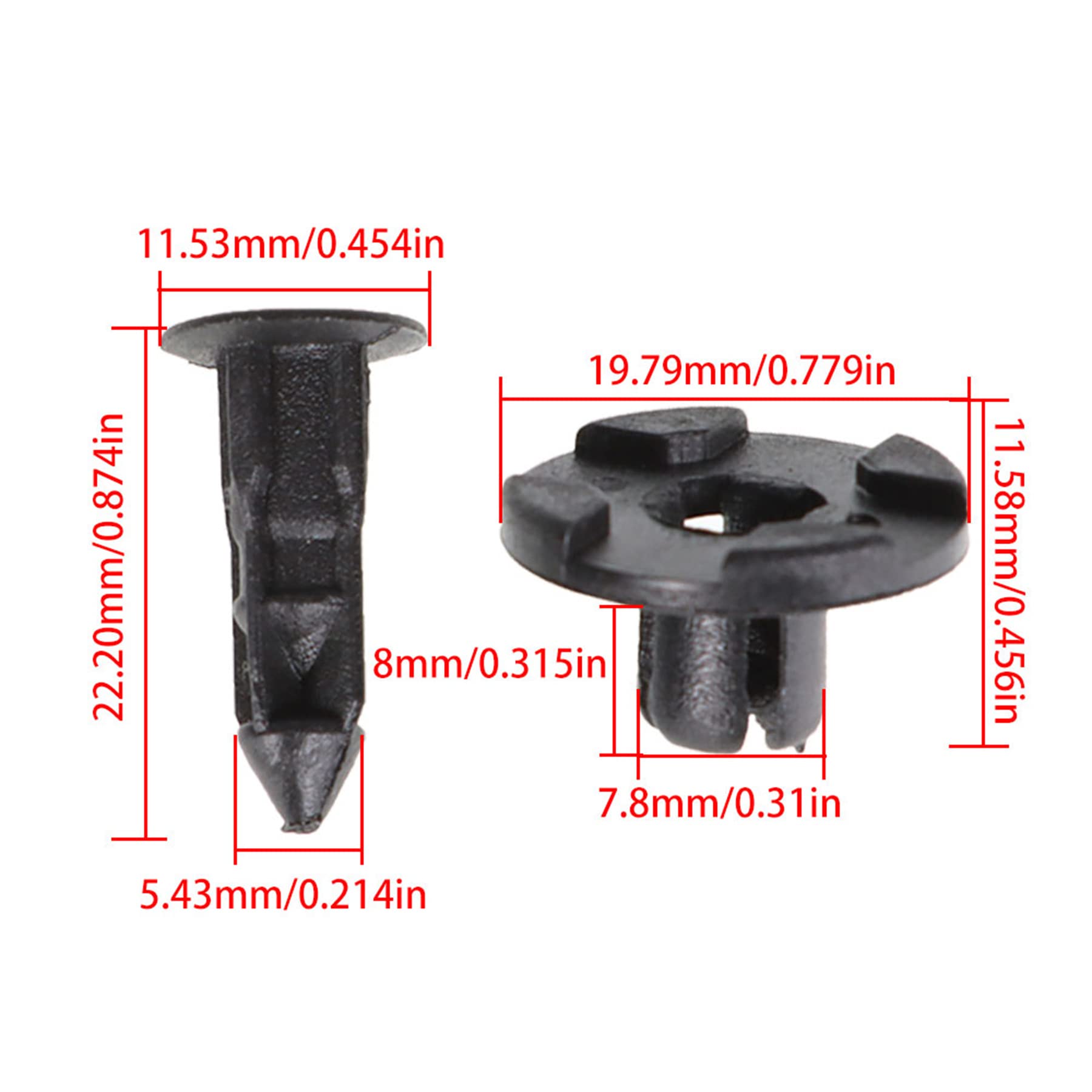 100pcs Bumper Clps 8mm Plastc Rvet Fastener Mud Flaps Fender Push