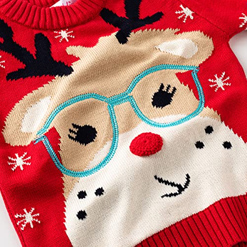 Velius Girl's Long Sleeve Knit Elk Christmas Sweater Tops (7-8 Years, Reindeer) #TOP3