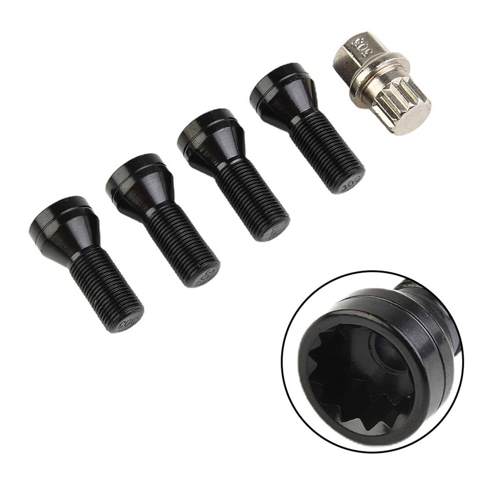 4 bulloni antifurto for cerchi in lega neri M14 x 1,25 + chiave compatibili con R50(M14 1.25)