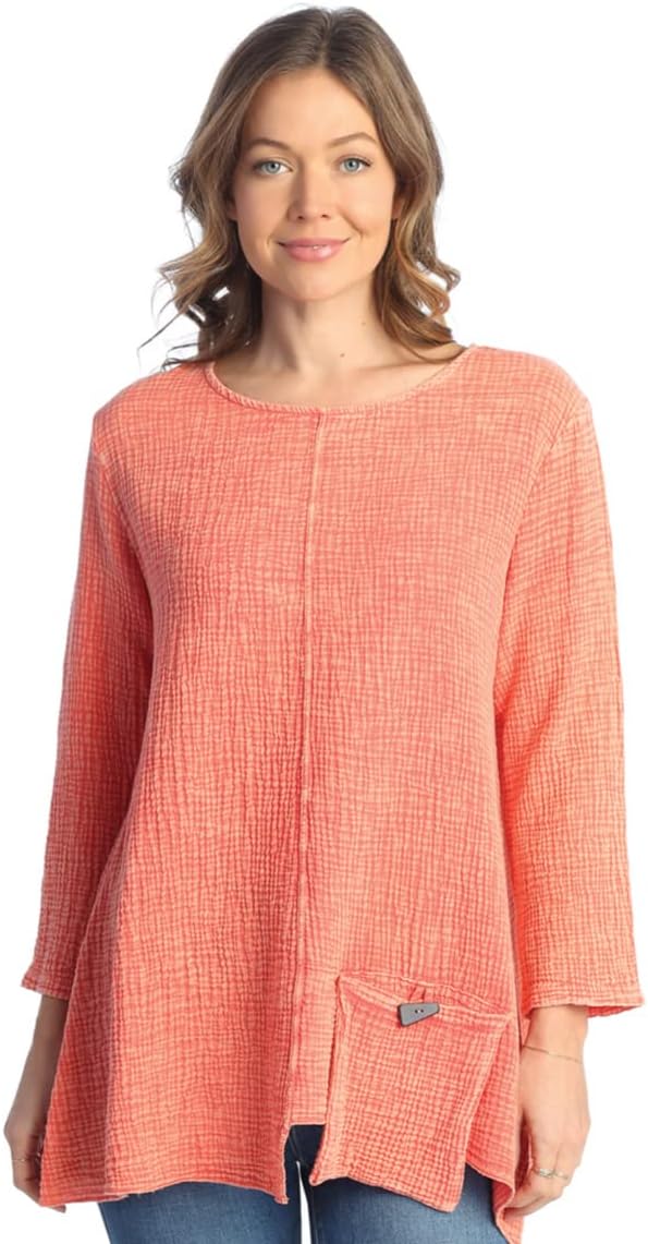 Jess & Jane Mineral Washed Gauze Tunic w/Pocket - M108