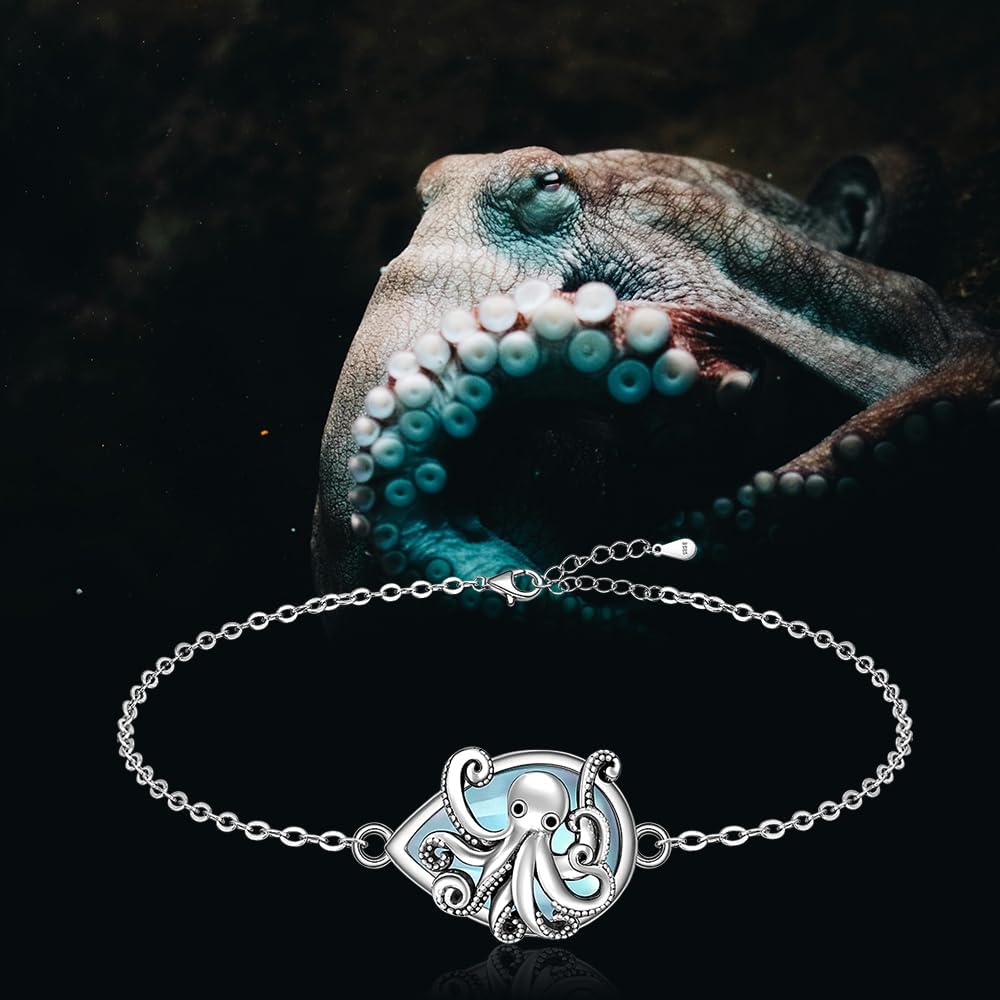 Octopus Anklet for Women Moonstone Octopus Tentacle Ankle Bracelets Sterling Silver Ocean Kraken Anklets Bracelet Sea Animal Drop Jewelry Charms Halloween Christmas Gifts - Image 2