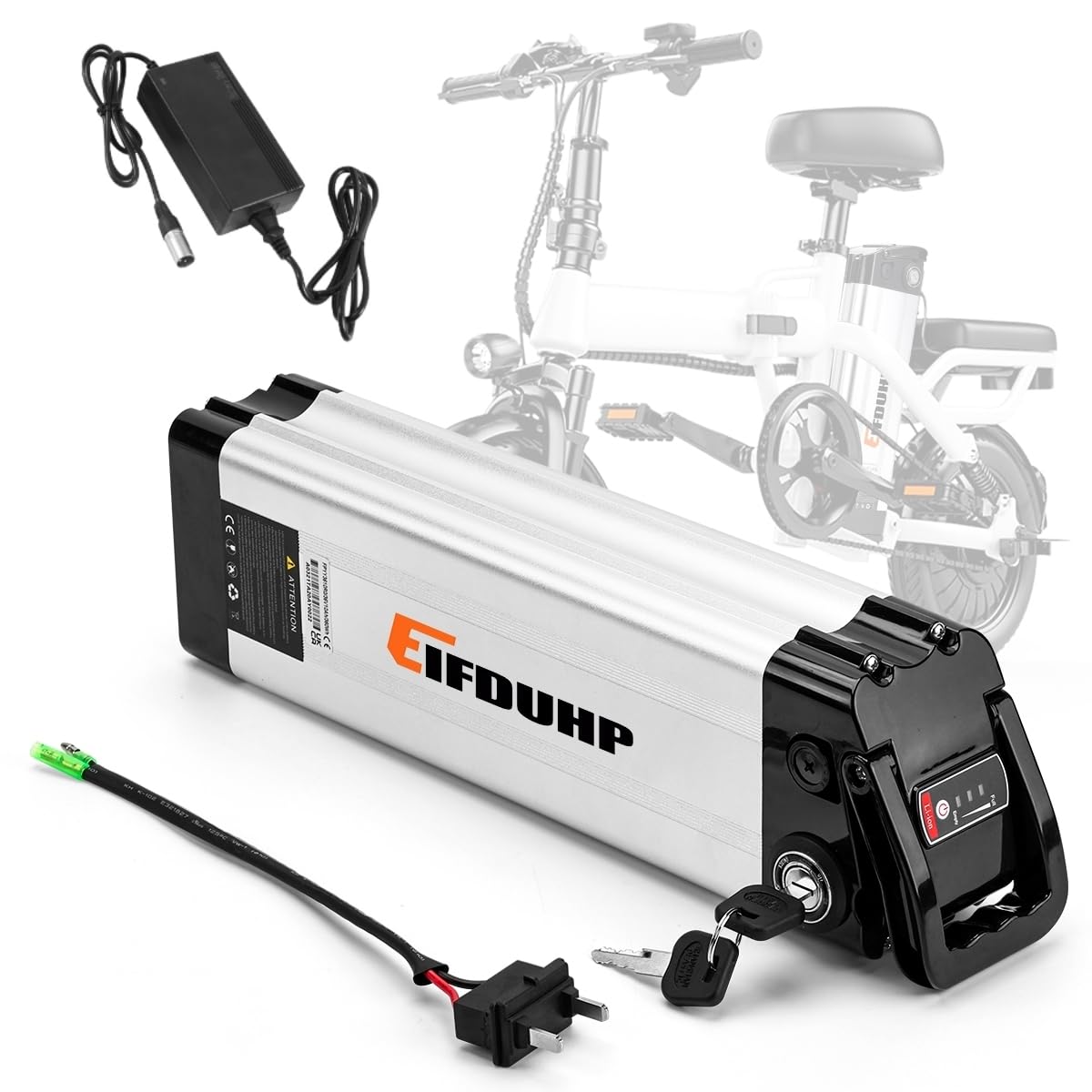 Batteria Ebike 36V 15AH, Batteria Litio Bici Elettrica per 200W-250W Motore Bicicletta, con Porta Scarico 2 Pin, Caricatore 42V, Serratura Sicura, BMS e Maniglia Portatile