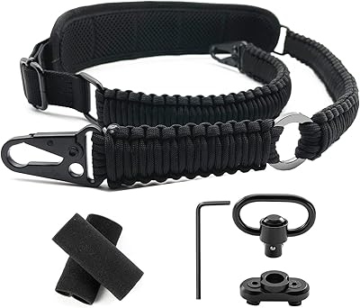 VVAAGG Paracord Rifle Sling with Shoulder Pad and QD Sling Mount, 2 Point QD Sling with Quickly Adjustable Length Gun Straps, Black
