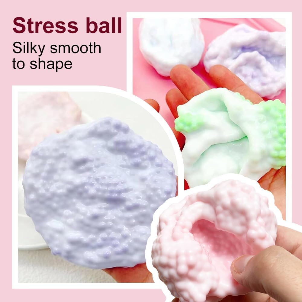2026 New Grape Stress Ball, Shapeable Stressball Sensory Squeeze Toys for Adults, Squeeze Balls Stress Ball Toys with Sound Stress Relief Ball Noisy Ball Squeeze Toys (Pink)