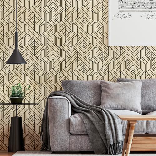 Papier peint hexagonal géométrique pour relooker un meuble de salon
