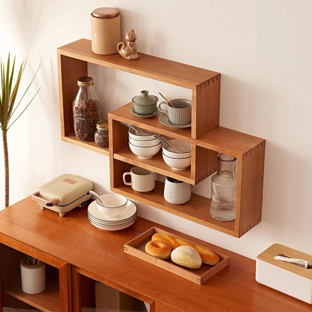 Mensole Geometriche A Forma di Scatola - Set di 2 Mensole Sospese in Legno per Soggiorno, Camera da Letto - Moderno Organizer Decorativo per Mensole Ad Incastro con Accessori