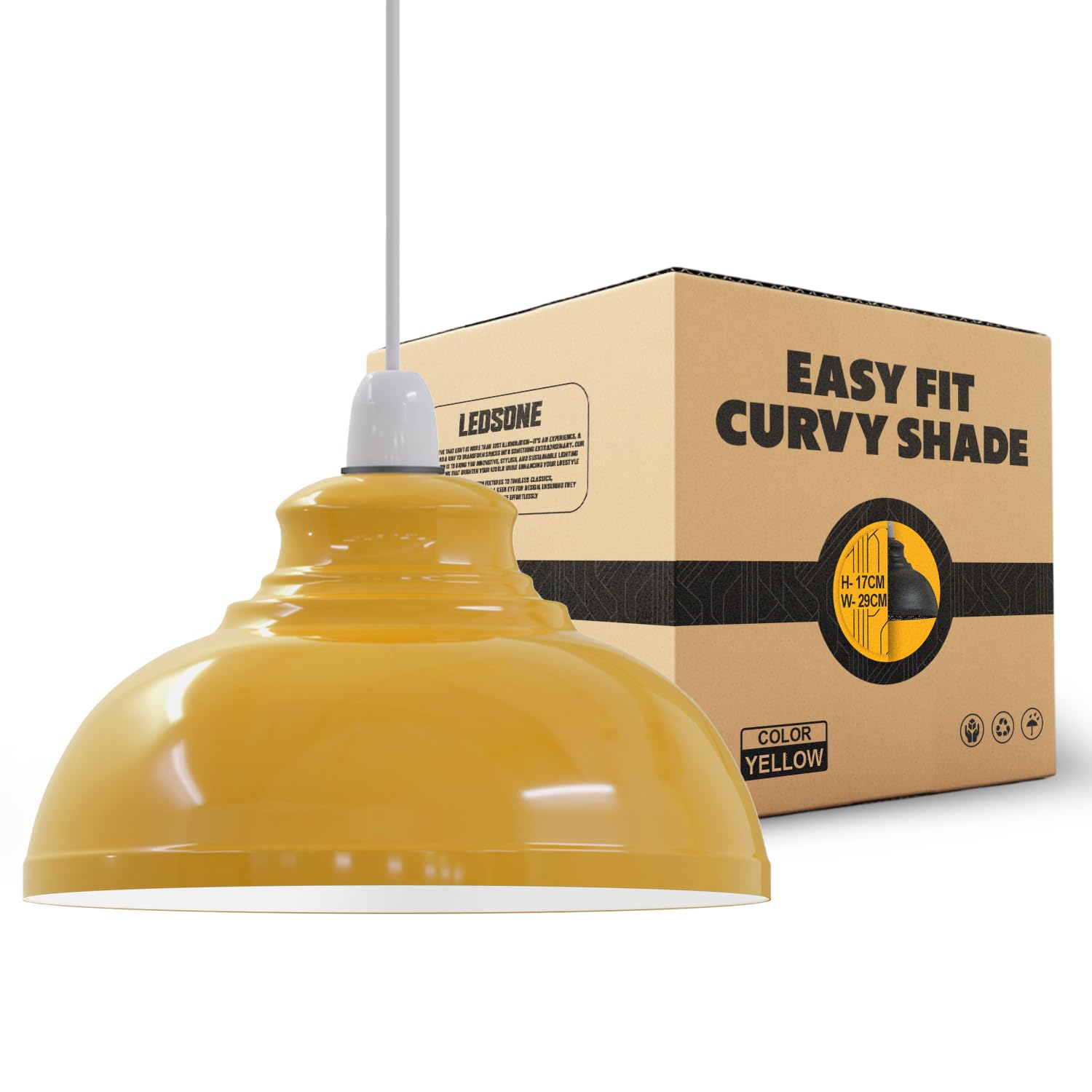 Ledsone Yellow Industrial Pendant Ceiling Light Shade, 29Cm Retro Kitchen Pendant Ceiling Lights Vintage Metal Loft Bar Hanging Chandelier Lighting Rustic Pendant Lamp Shade (Curvy-)