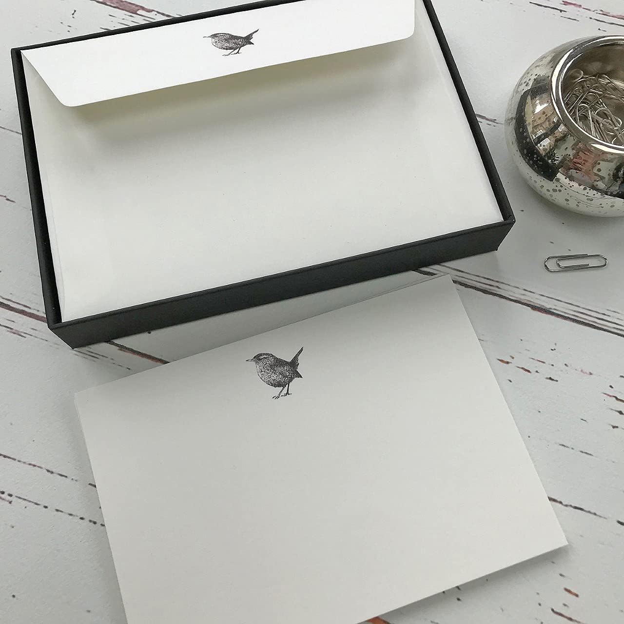 Boxed Notelets Wagtail Designs Notelets with a Wren Illustration in a lovely Black Box ...
