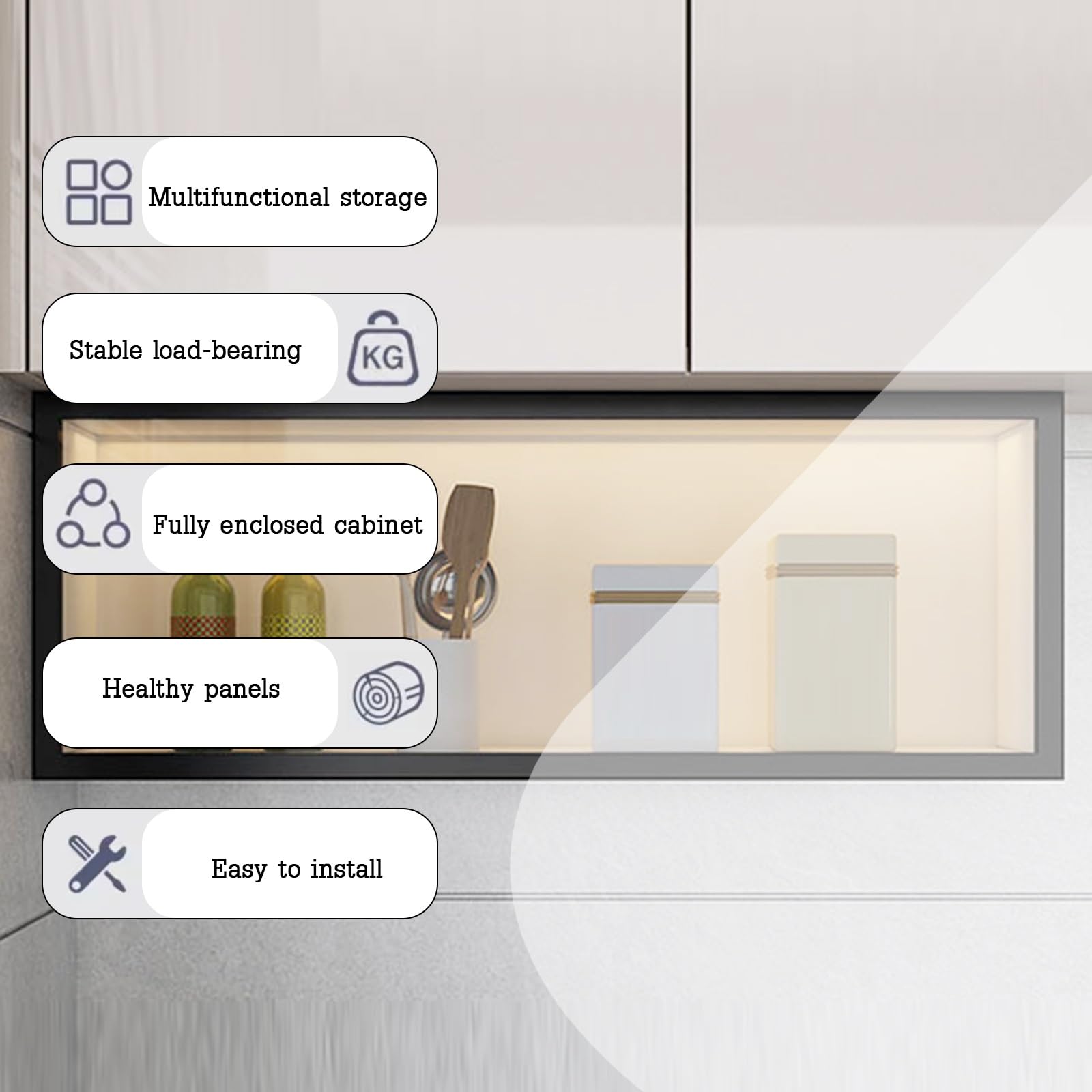 Moderner Küchenwandschrank mit Doppeltür und Glasfront, dekorativer Wandmontage-Aufbewahrungsschrank für Küche, Esszimmer und Speisekammer(Nero,80cm)