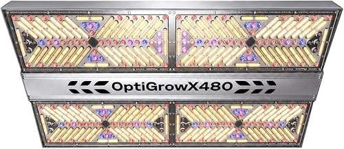 OptiGrowX480 LED Grow Light, Full Spectrum for 4x4 Grow Tent | Veg & Bloom Dual Spectrum, Optical Lens, High PPFD, High Efficiency