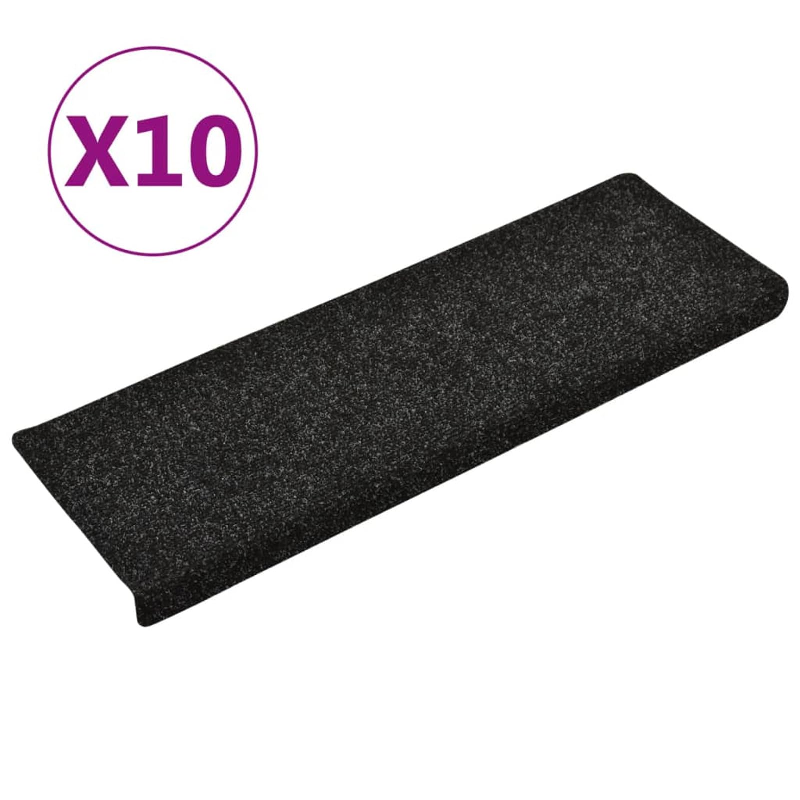 ShGaxin Treppenmatten 10 STK Stufenmatten, Treppenteppich, Treppenstufen Matten, Treppenschutz, Stufenteppich, Treppenstufenmatten, Schwarz 65x25 cm Nadelvlies