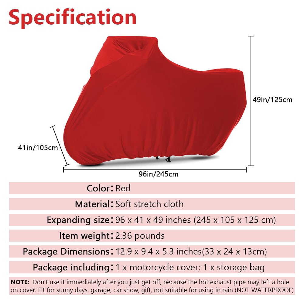 BHIEE Telo Coprimoto Elastico Traspirante per Interni per Scooter Vespa Motorino Motocicletta Motocross, 245 x 104 x 125 cm, Rosso