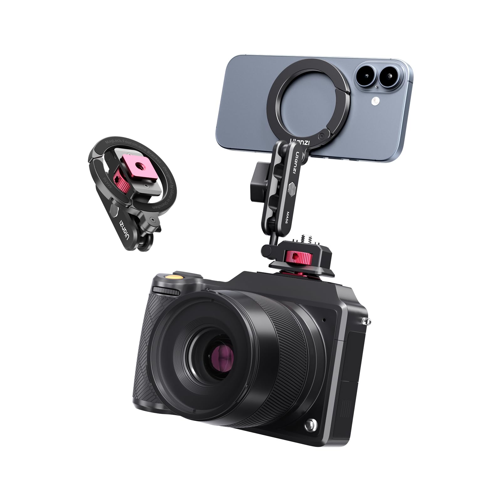 ULANZI MA56 Adaptateur Trépied Smartphone Magnétique 4 - en - 1 Support en Aluminium, Stabilisateur avec Plaque Arca Swiss et Vis 1/4, 360° Réglable Compatible avec iPhone 17-12 Magsafe Caméra Trépied