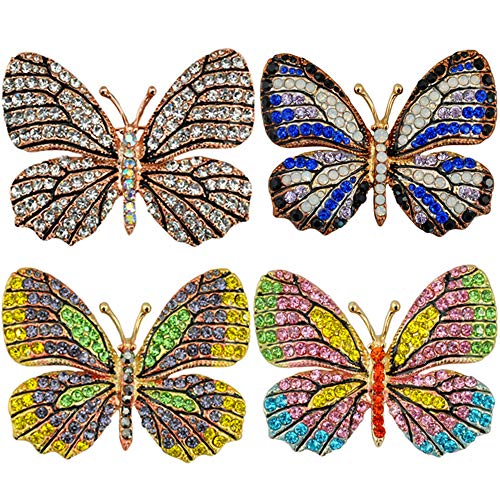 Reizteko Winged Butterfly Crystal Rhinestones Brooch Pin (4 Pack)