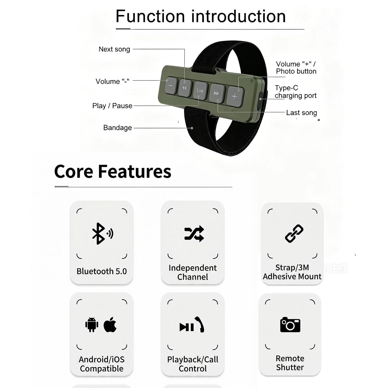 Contrôleur de casque monté, télécommande Bluetooth pour casque de voiture, vélo, moto, casque de randonnée, d'alpinisme et de ski