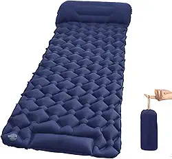 Colchonete Camping, Colchão Solteiro Inflavel, Colchão Inflável de Acampamento ao Ar Livre com Travesseiro Almofada,190 cm X 60 cm X 5 cm,Ideal para Camping e Aventuras ao Ar Livre (Azul)