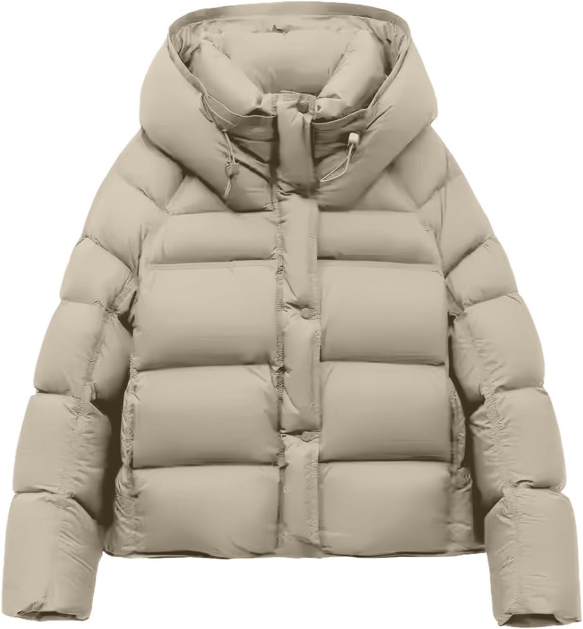 Women's Cropped Puffer Jacket Long Sleeve Lightweight Hooded Quilted Jacket Winter Warm Outwear with Pockets