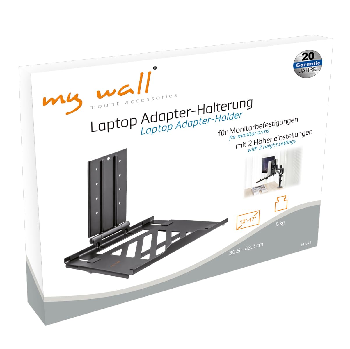 my wall HLA4L - Supporto regolabile per computer portatile, supporto ergonomico per computer portatile, universale, compatibile VESA