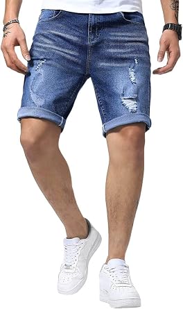 JMIERR Mens Jean Shorts Casual Ripped Slim Fit Denim Shorts Stretch Skinny Summer Streetwear Short