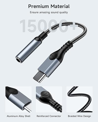 Miniatura 5 de Adaptador USB C a conector de auriculares de 0.138 in, ZOOAUX USB tipo C a Aux Audio Dongle Cable Hi-Fi DAC para Samsung Galaxy S22 S21 S20 Ultra