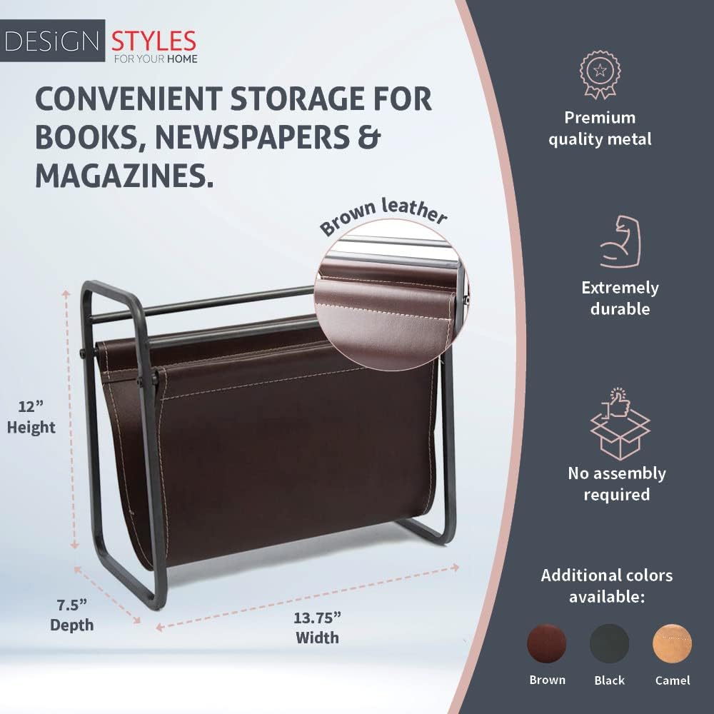 Designstyles Desktop Magazine Holder – Free Standing Floor, Desk and Table Top Storage and Display Stand - Books, Newspapers, Files, Folders – Decorative Design for Home or Office