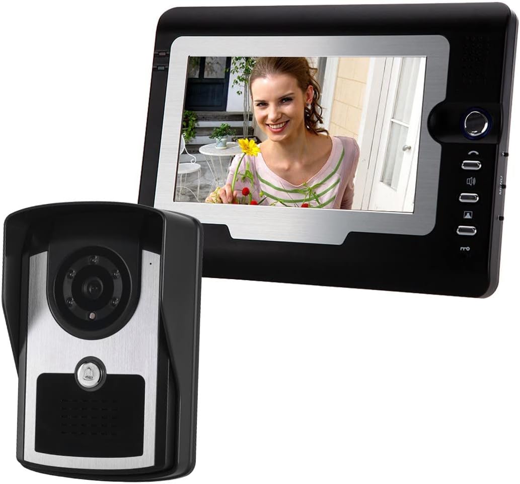 Wired Video Intercom System 7 Inch Wired Doorbell Indoor Monitor Rainproof Outdoor Camera Visual Two-Way Intercom Audio Remote Unlock
