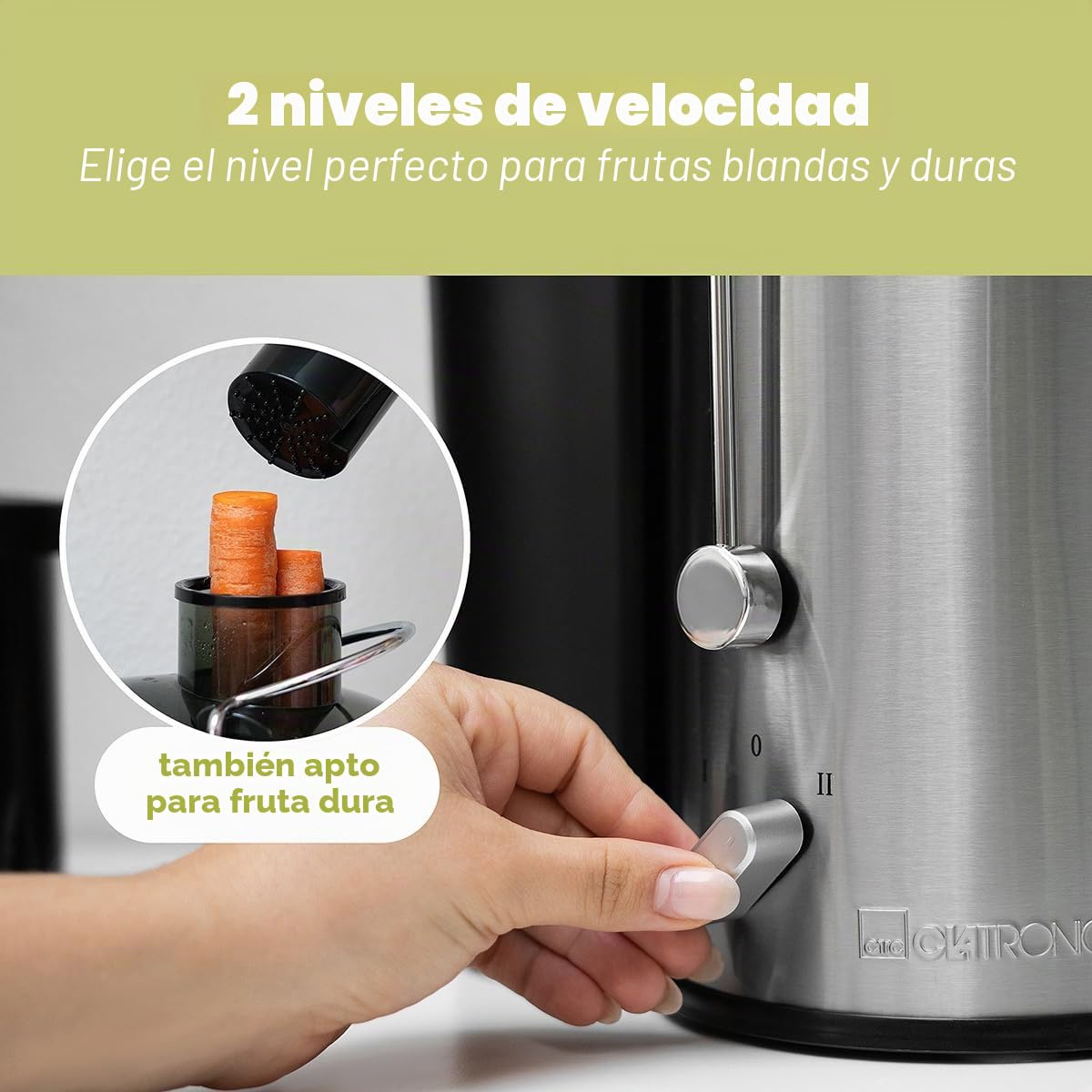 Clatronic AE 3666 - Licuadora para verduras y frutas, 2 velocidades, acero inoxidable, 400 W, color gris