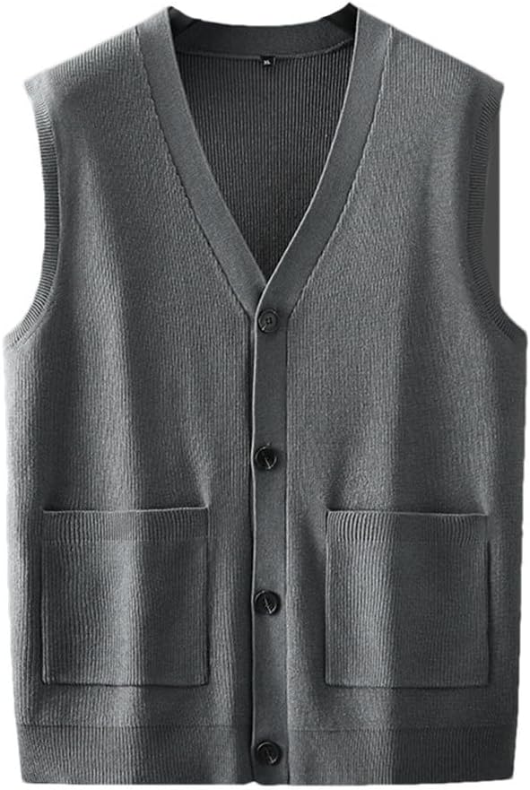 Men's Autumn V Neck Knit Cardigan Sweater Vest Casual Plus Size Knit Waistcoat Knitted Sleeveless Sweater