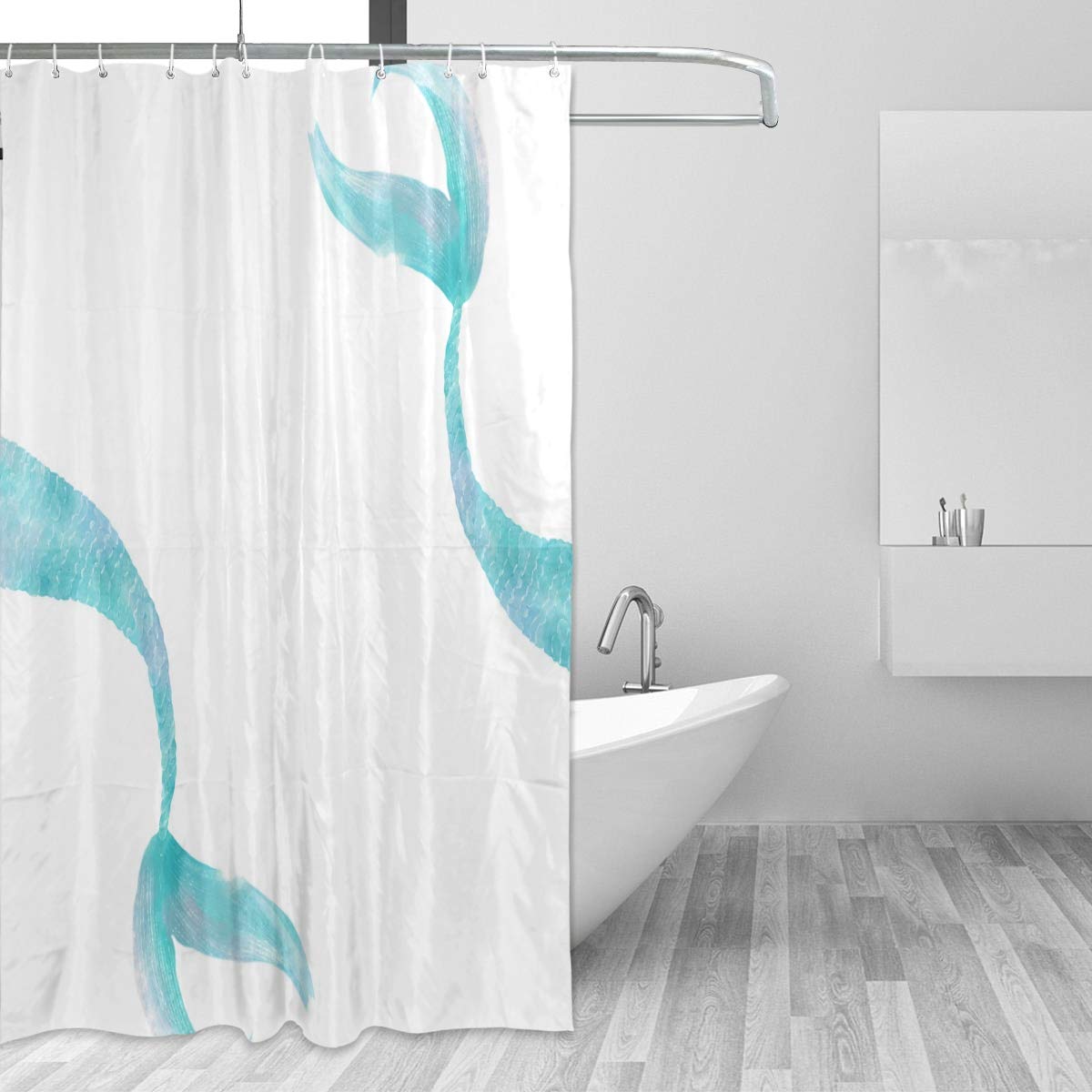 ALAZA Turquoise Mermaid Tail Shower Curtain Custom Fabric Curtain Bathroom Decor 66 x 72 inch with 12 Hooks