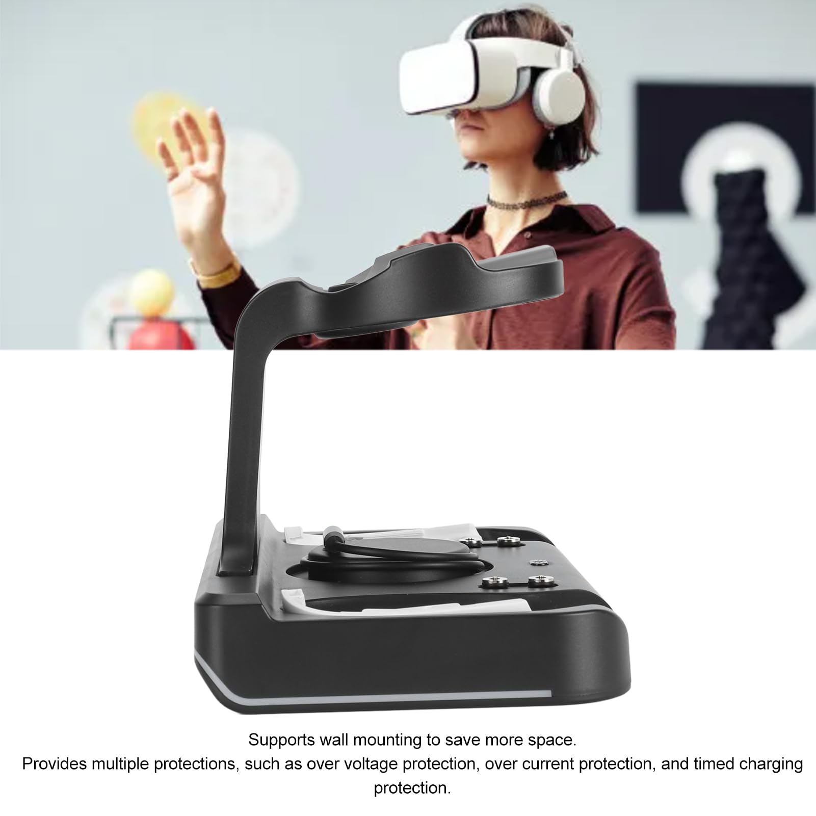 Headset-Ladestation, VR-Schnellladestation für Controller, VR-Headset-Halter, Ständer, Controller-Halterung für Wiederaufladbare Batterien (Black)