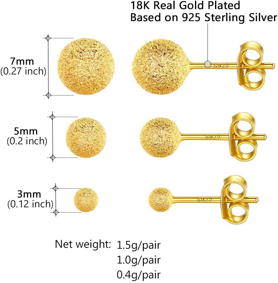 Hypoallergenic Earrings For Women Sensitive Ears Sterling Silver 7mm Big Disco Ball Stud Gold Earrings