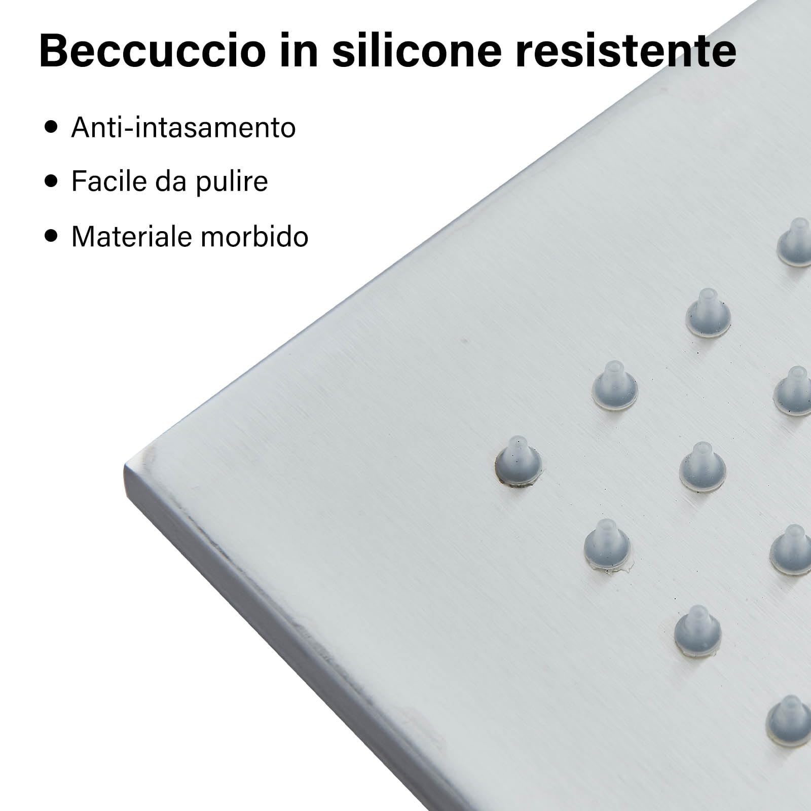 JUNSHENG Soffione Doccia Quadrato da 12”, Doccia a Pioggia con LED, Soffione Doccia Fisso (30x30cm) spazzolato